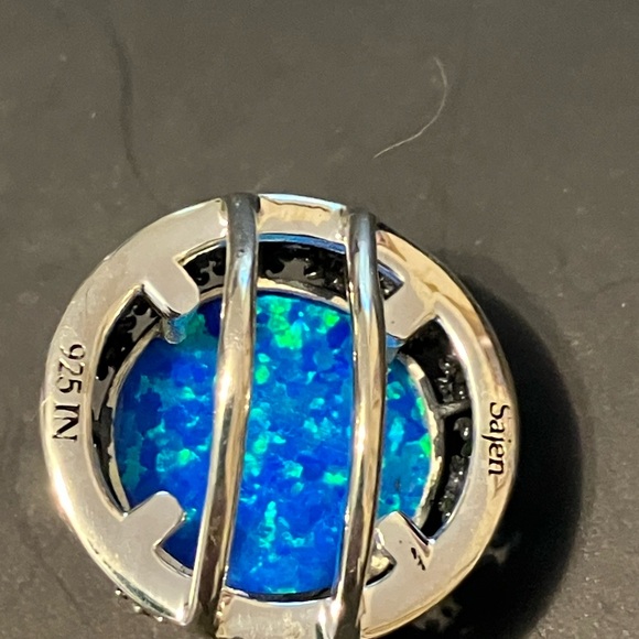 Sajen Sterling Silver Blue Opal Quartz Double + Sunflower Dome Pendant Enhancer - Picture 8 of 10